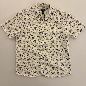 Cream Floral Print RSQ SS XXL Men’s Button Shirt Short Sleeve 2XL Purple Flowers